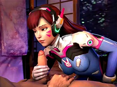 Cartoon gentle dva gets a big cock in her little mouth