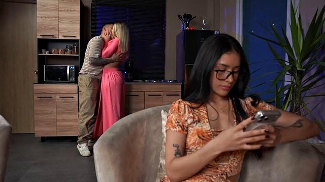 He Pounds Girlfriend's Big-Titted Stepmom's Ass Secretly