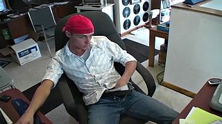 sexy guy with a cat smooth toned body and his big cock out