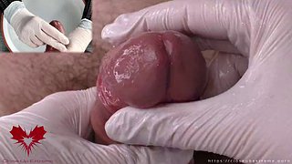 คุณลักษณะน้ำทางการแพทย์ - พยาบาล POV - Handjob ของลึงค์ในถุงมือยางสีขาว