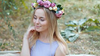 Sweet young blonde Jillean posed in a sexy skirt before a passionate striptease