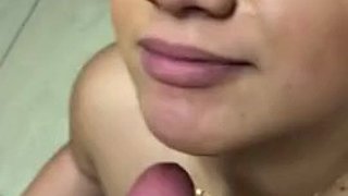 cutie sucks small cock in public toilet