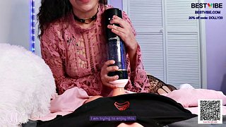 Deine Freundin schenkt dir einen Masturbator aus dem BESTVIBE Store, Rollenspiel mit Strohhalm und englische Untertitel