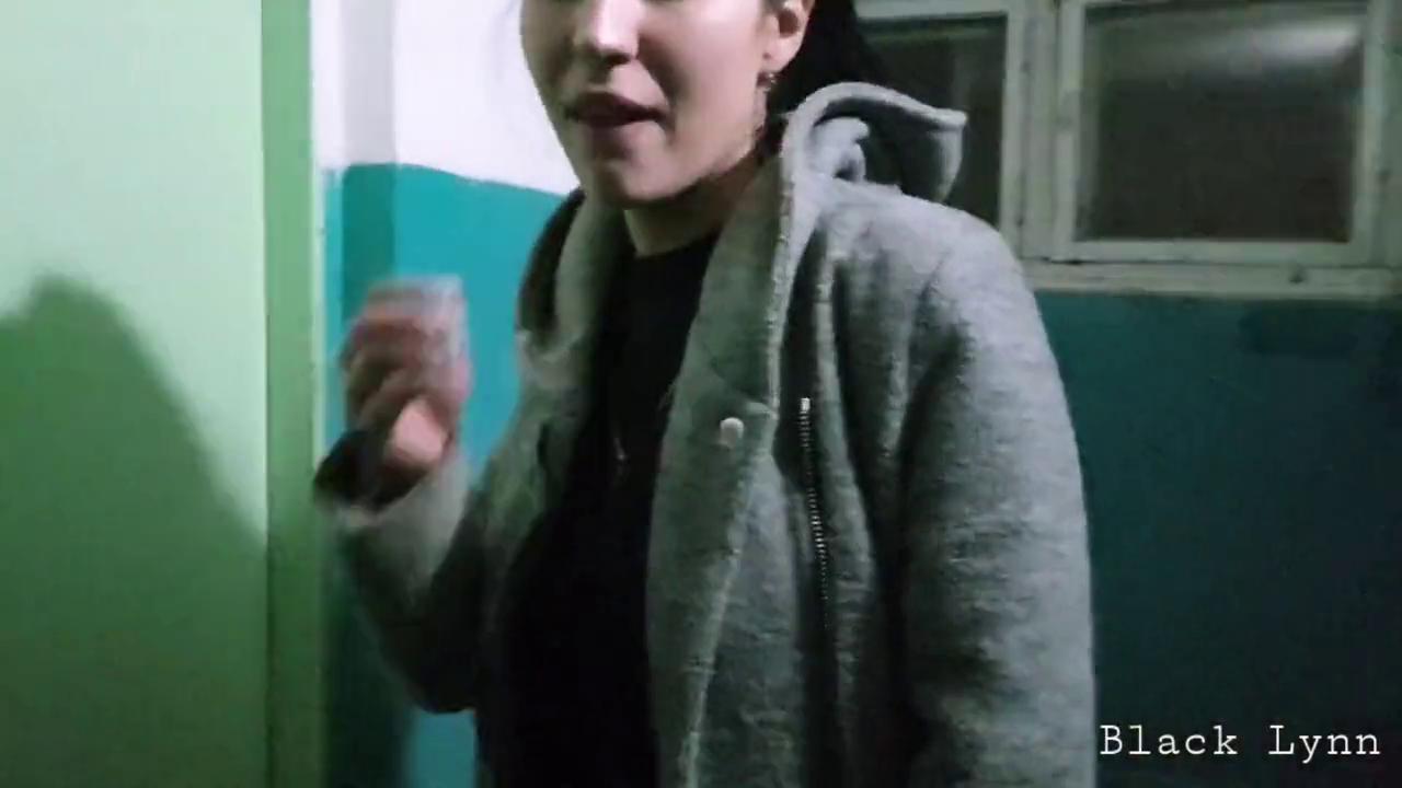 Brunette Wife Blows Neighbor in Stairwell