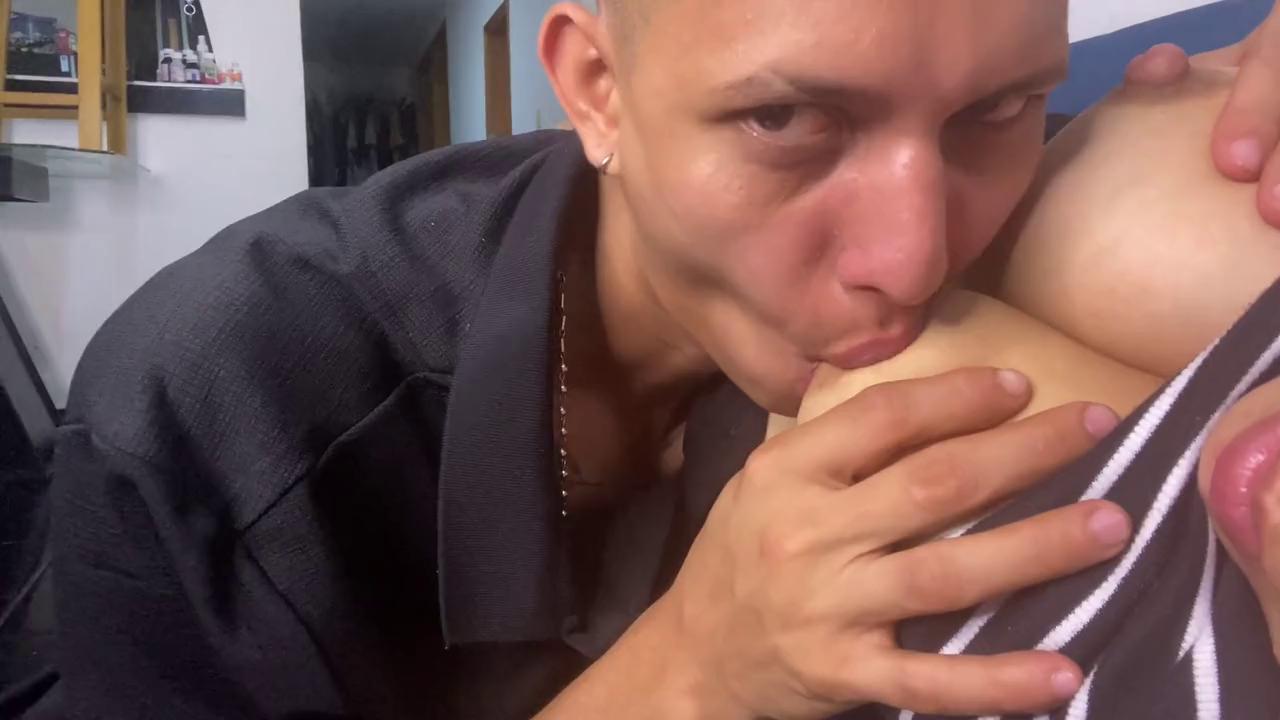 Andres_19 Eats Esther Mommy's Breast Milk Straight from Her Tits on Couch pov