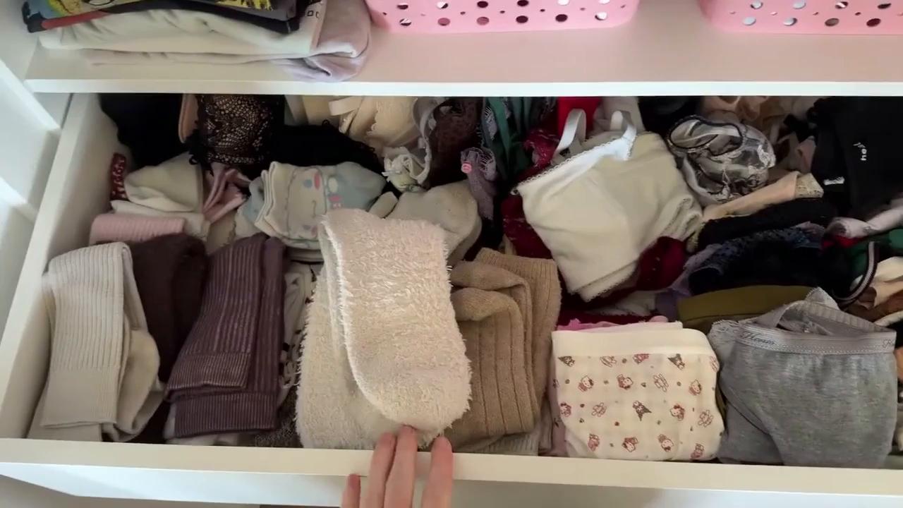 Cute Big Tits in Topless Lingerie Drawer Organization