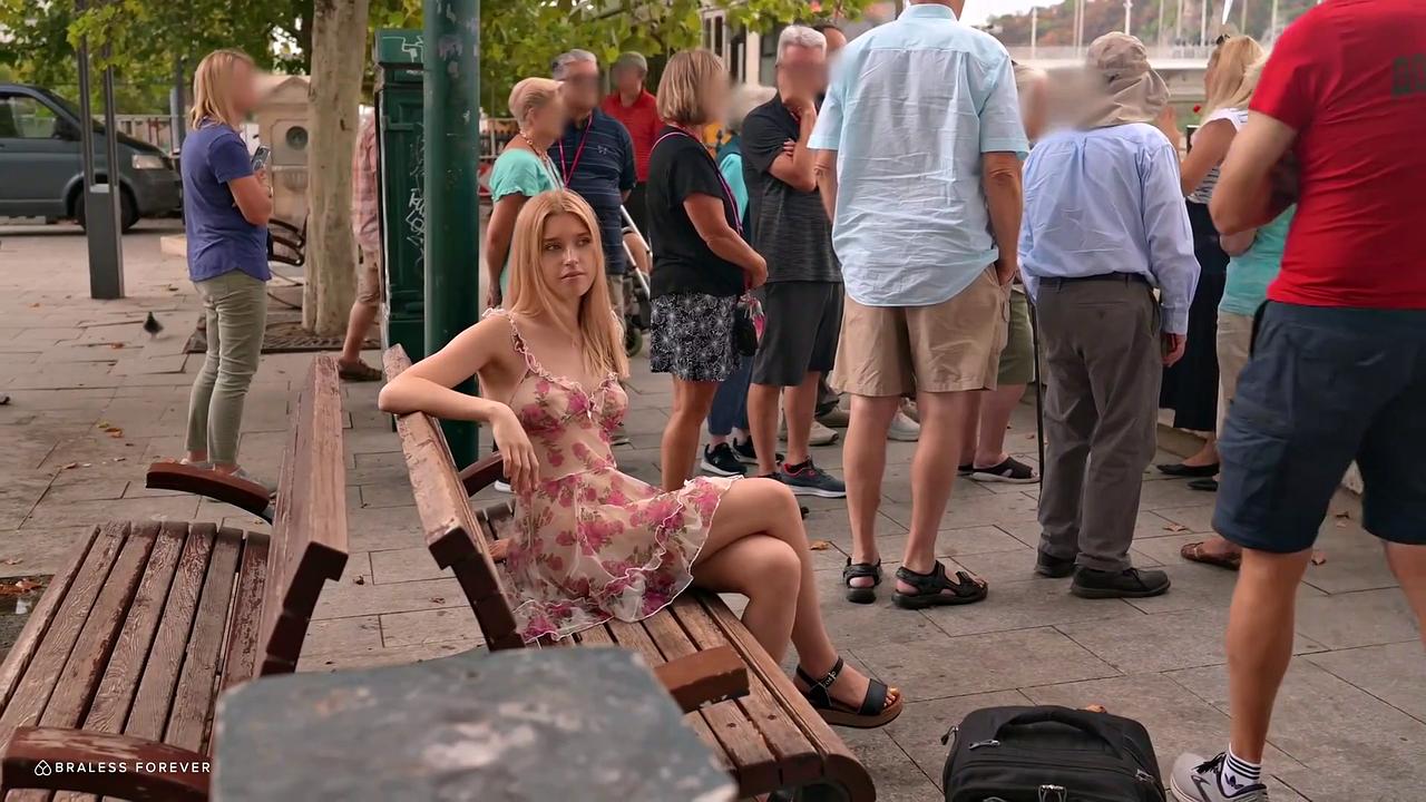 Braless Blonde Freya Upskirt