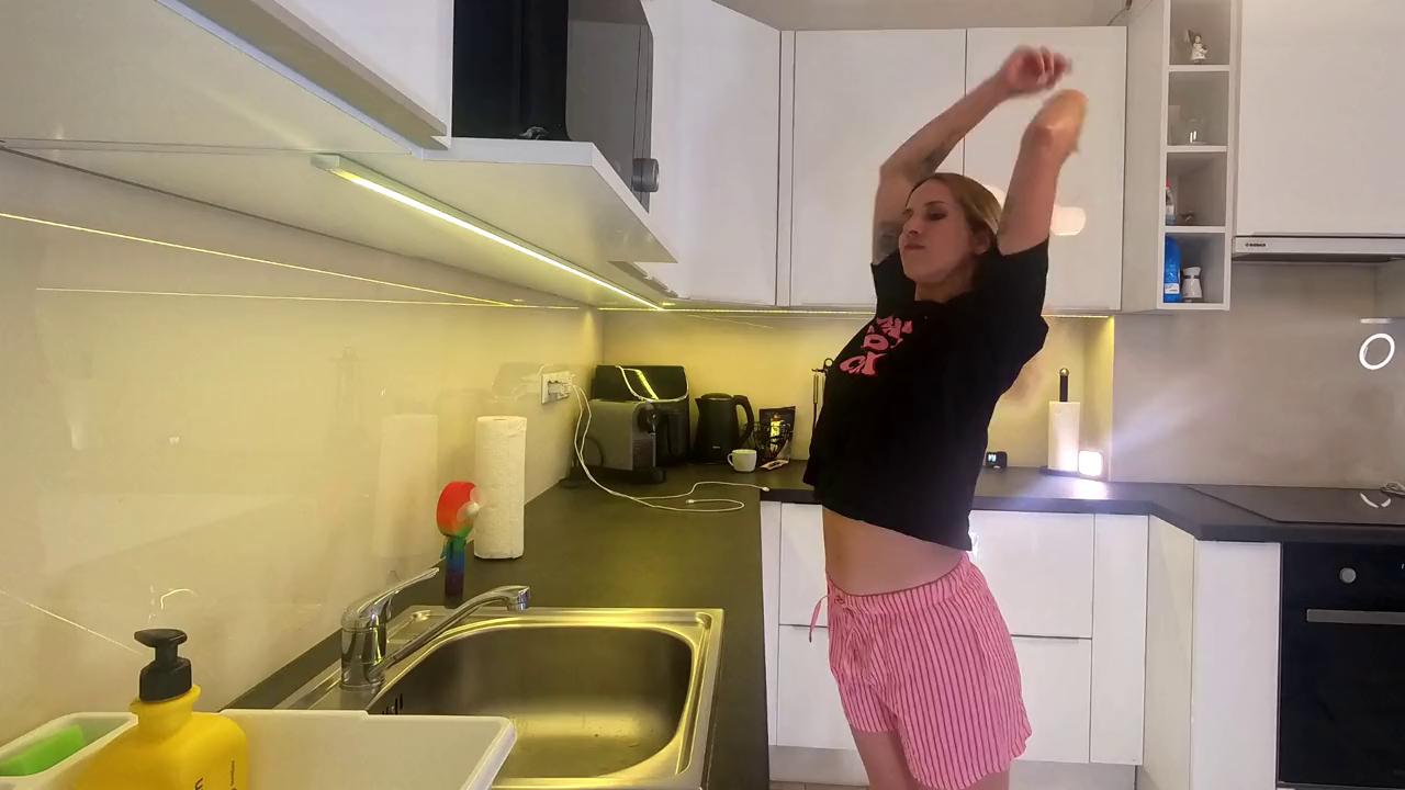 Blonde Hentai Babe in Pajama Shorts Lurks in the Kitchen, Eager to Flash Her Pussy B