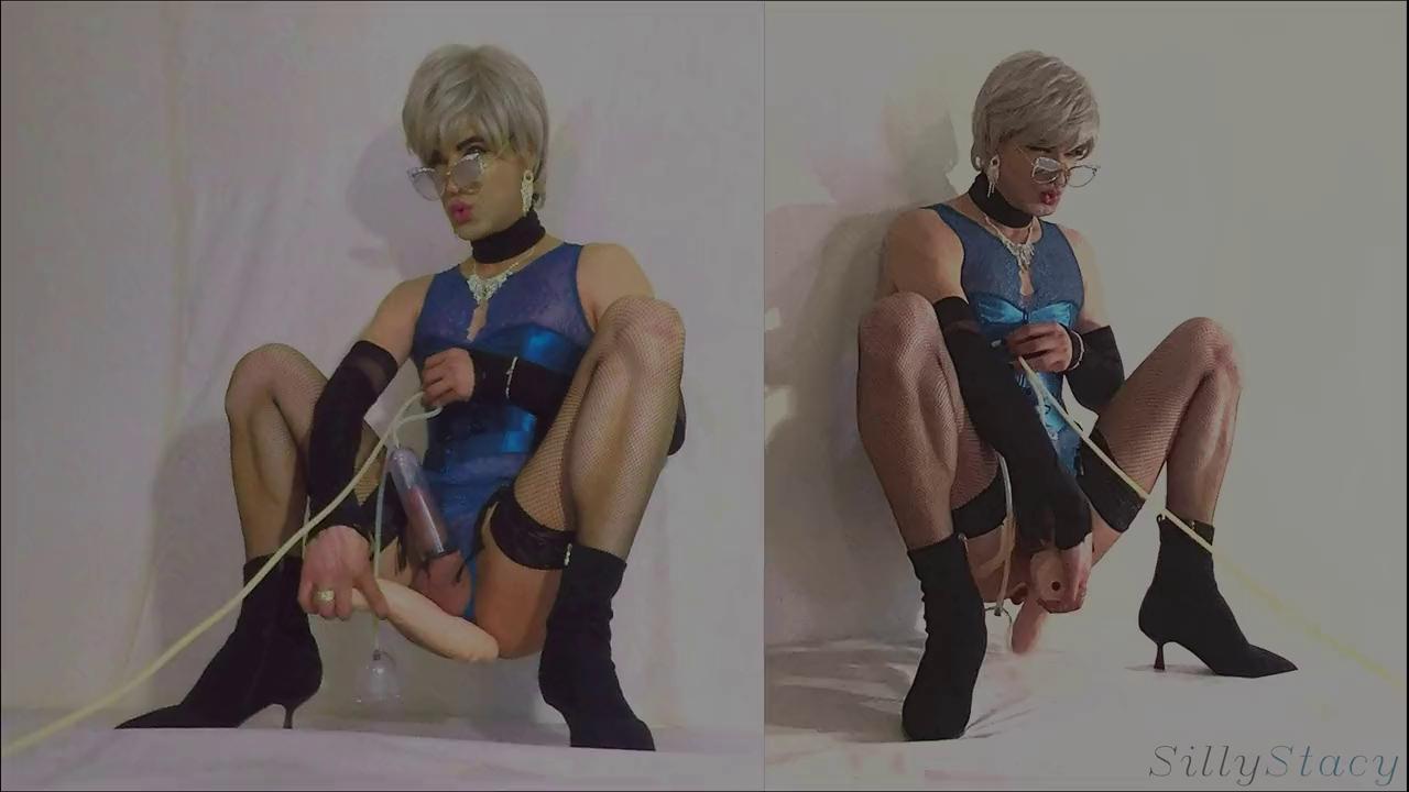 Sissy Stacy Anal Toy Play in Tight Blue