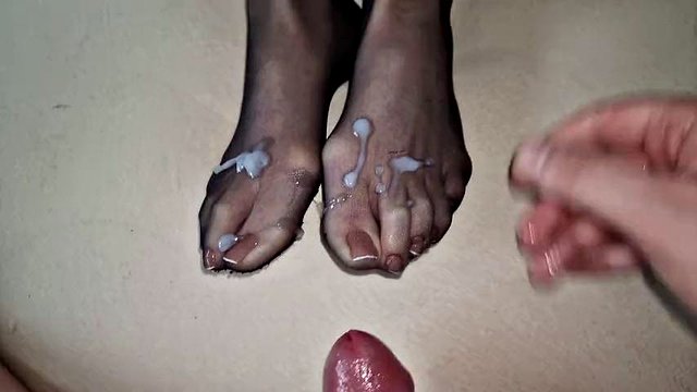 Nylon feet Cumshot compilation #4