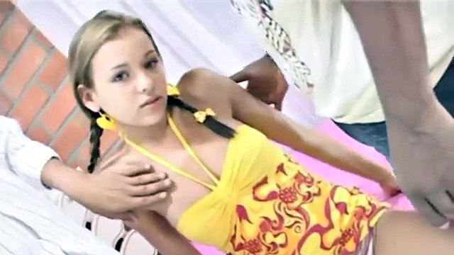 Threesome teen Selina sucking big cocks
