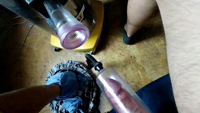 Edging my big dick handsfree with the help of my monster vacuum cleaner
