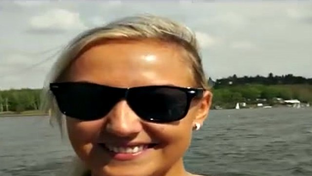 Gorgeous blonde amateur with juicy big boobs sucks in public