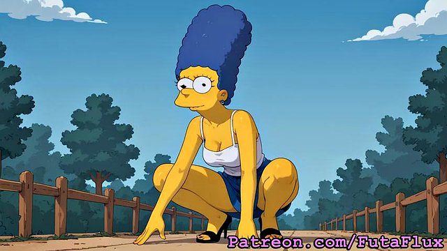 Futanari Marge Simpson masturbující výstřiky