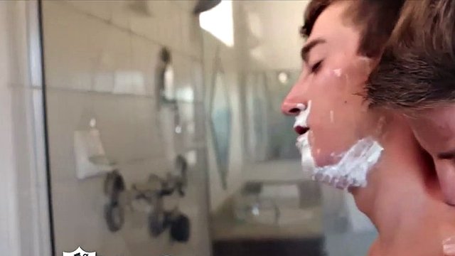 Shaving gay slut gags on his BF's hard dick