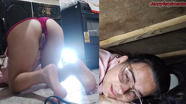 Son-in-law sees helpless mother-in-law stuck under the sink