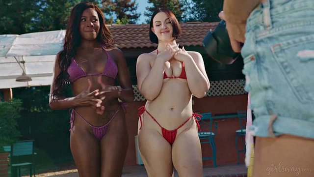 GIRLSWAY - Naughty Natalie Brooks Oils Up Besties Nicole Kitt & Lucy Lotus For Hot Bikini Photoshoot: Porn