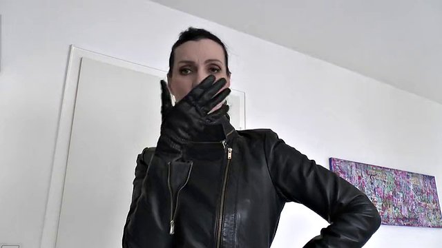 Sniffing Squeaky Leather Gloves, Hand Over Mouth Lady Victoria Valente Jerk off Instructions for Small Cocks