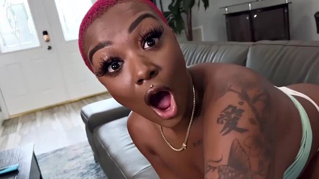 Cougar ebony MILF and stepsis got smashed in 3some