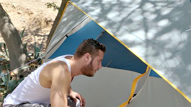 Slender redhead teen gets banged on the camping