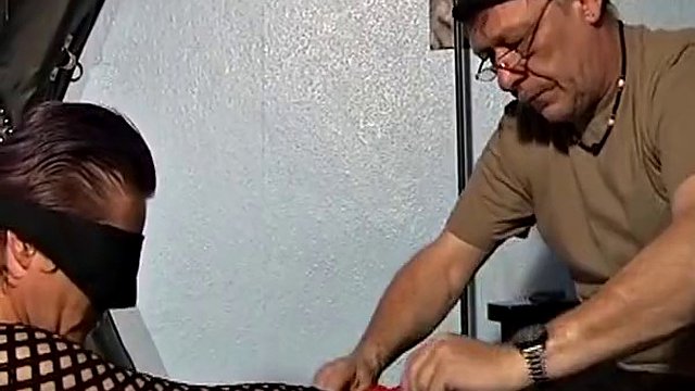 Superb brunette German slut tied up and spanked hard
