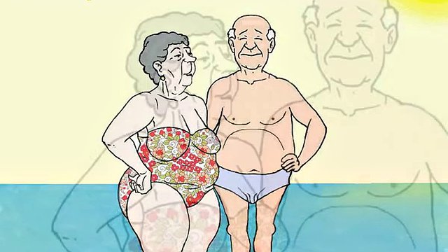 Lusty granny fantasy on the beach! Porn cartoon