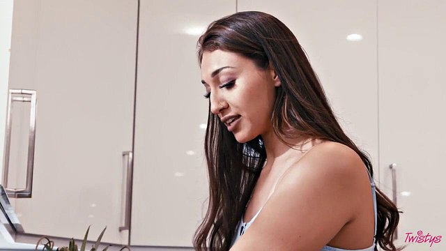 Brunette Bella Rolland Crashes Kitchen to Break Up Steamy Lesbian Makeout Between Blonde Charlie Forde and Jacob Cold