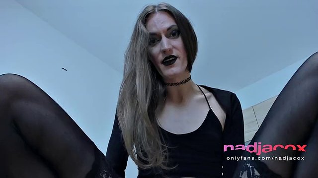 Serve your horny goth mistress for a close-up slut licking and cum swallowing