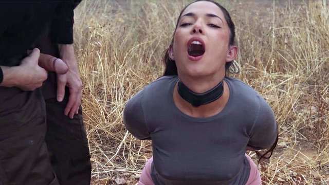 Gorgeous Spanish goddess gets ass punished and tied up for piss play by an olive grove
