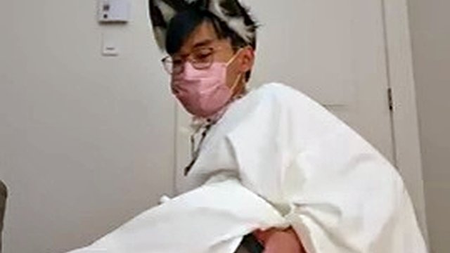 Asian sissy femboy shakes her useless little penis