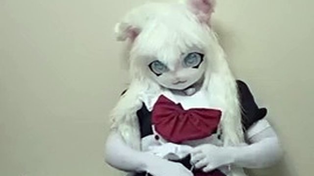 The guy controls the vibrator, bringing me to orgasm in a furry kigurumi maid costume