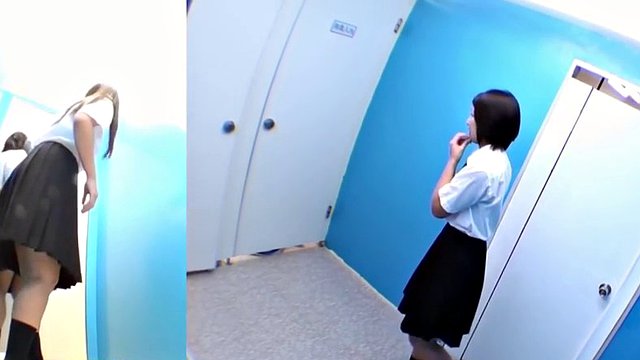 Pissing japanese teenage girls in short skirts and blouses