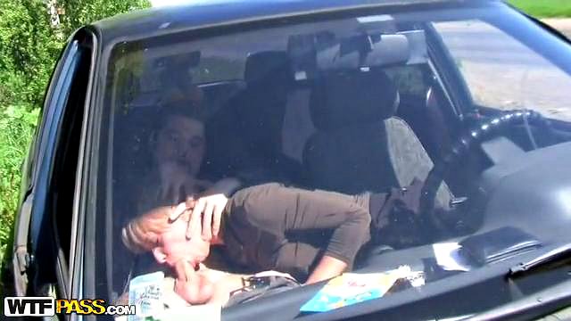 Seducing chick was picked up on the road to do crazy deep throat on man