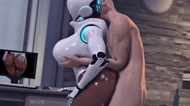 velký zadek 3D ebenový robot na koni obrovské péro