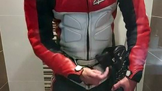 Leather biker fucks and fills combat boots with cum