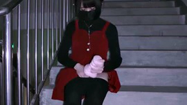 Chinese shemale cums in public 03