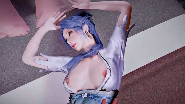 3D Asian wife with cosplay dress have sex with latin big cock