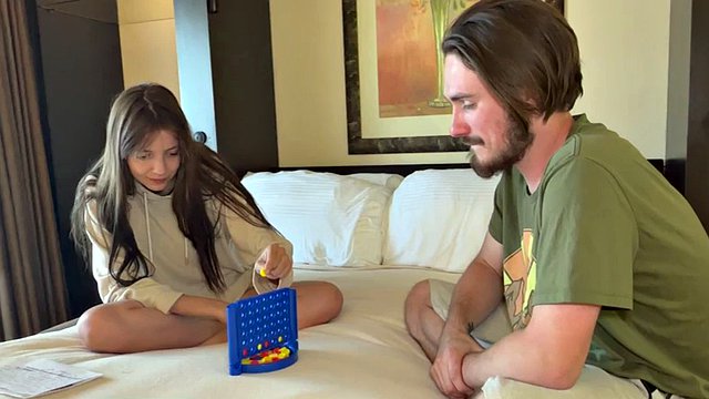 She rides his hard cock after losing a Strip Connect 4 game
