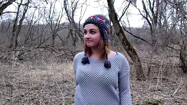 Cute babe stripping and teasing on a cold winter day