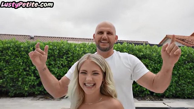 Tiny blondie cockriding lucky fella