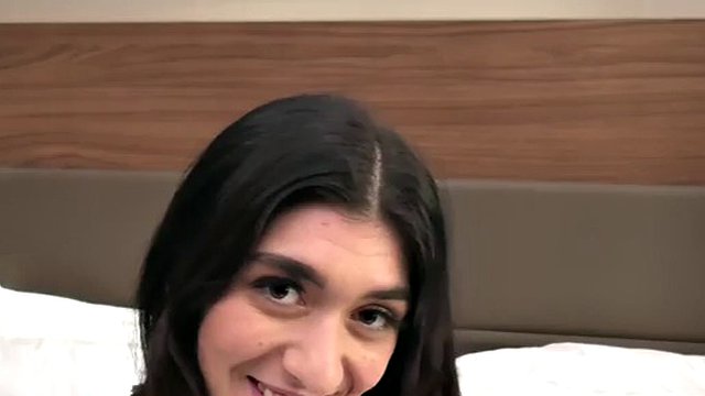 Tall brunette teen with 36DD boobs makes her porn debut