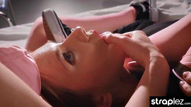 Busty beauty fucks cute girlfriend with her squirting strapon