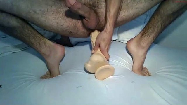 Hairy twink mydickisokk masturbates and plays with a huge dildo