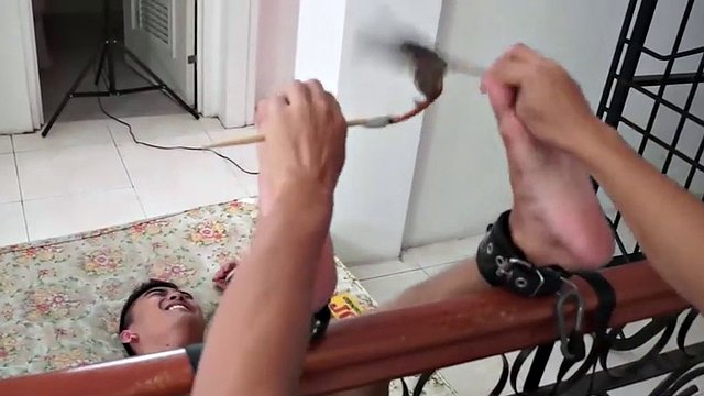 Lance is back in this ticklish endurance combo. Lance's ankles are tied to the soles of the stair railing. Our cutie pie Warren tickles his feet. Lance's soles are incredibly smooth and soft as silk.