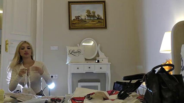 Cute Hot Tight Pussy Blonde in Red Pantyhose and Mini Skirt Takes Her Panties off to Flash Pussy and Ass