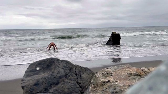 Nude secluded beach swimming in the ocean naked and me