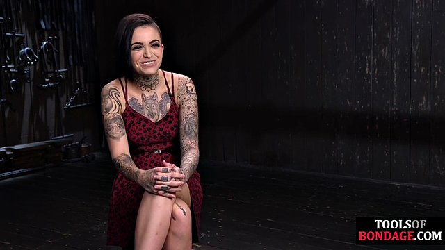 Petite sub babe tied up and dildofucked till intense orgasm