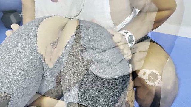 Atina fucks her yoga teacher at the gym and he cums in her pussy