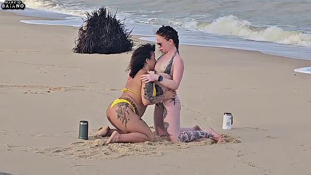 TWO LESBIAN CHICKS PLAYING ON THE BEACH GOT PICKED UP BY A TOURIST AND HAD THEIR ASSES FUCKED