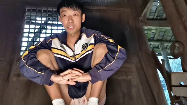 cum boy Masturbation china Asia forest wooden house outdoor
